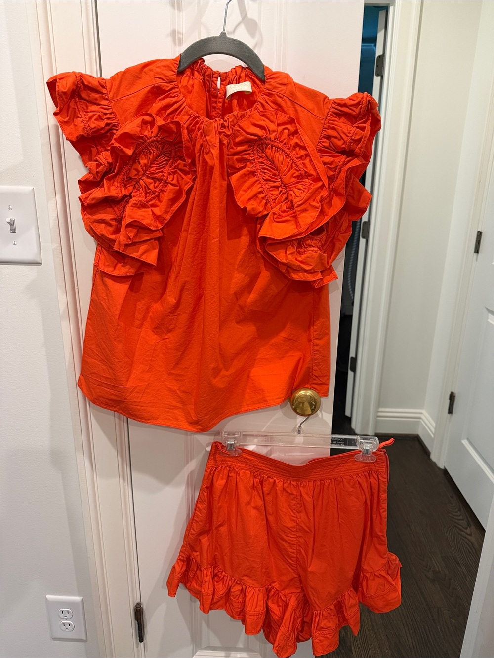 Ulla Johnson Vibrant Orange Ruffle Top & Matching Shorts